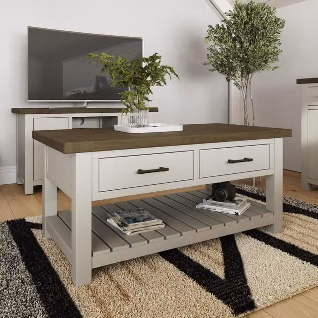 FWStyle Rustic Reclaimed Pine Storage Coffee Table in Brown