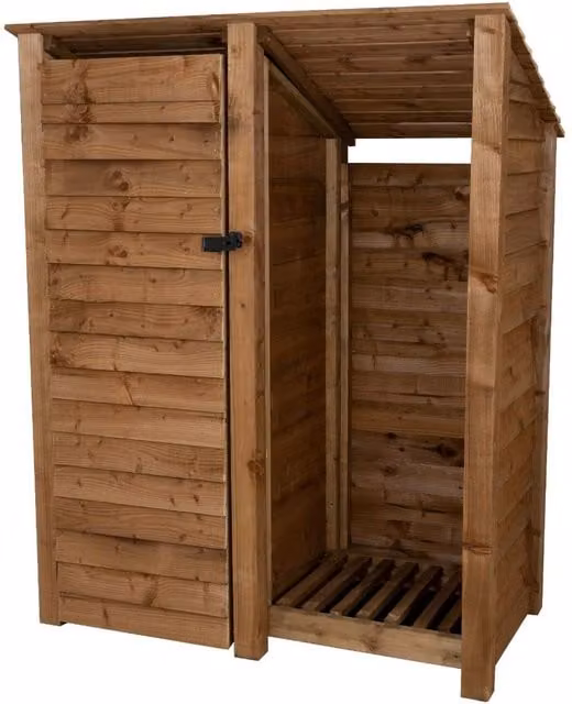 Arbor Garden Solutions Double Bay Wooden Garden Tool and Firewood Store with Pent Roof, Brown, W/D/H: 146 x 88 x 180 cm