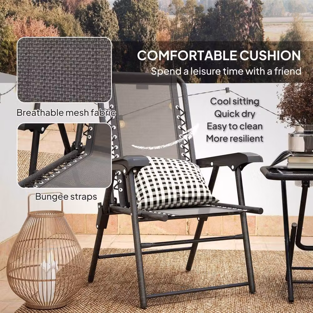 Wyld Haus Lacotte 3 Piece Black Folding Bistro Set with 2 Chairs and Square Coffee Table – 6