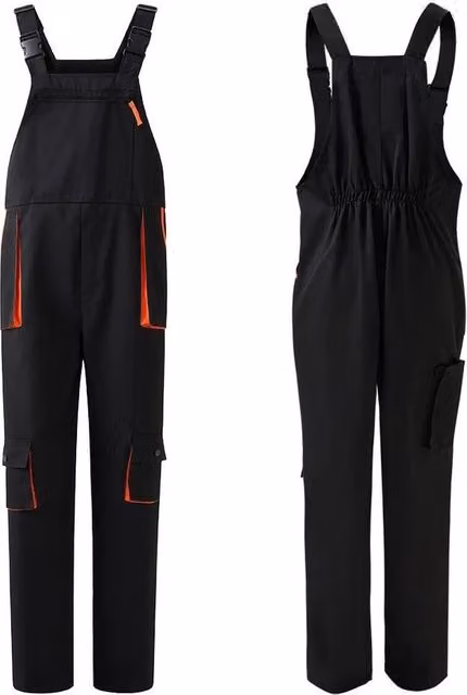 FLAVORA Men's XXL Bib and Brace Overalls Heavy Duty Work Trousers in Black and Orange