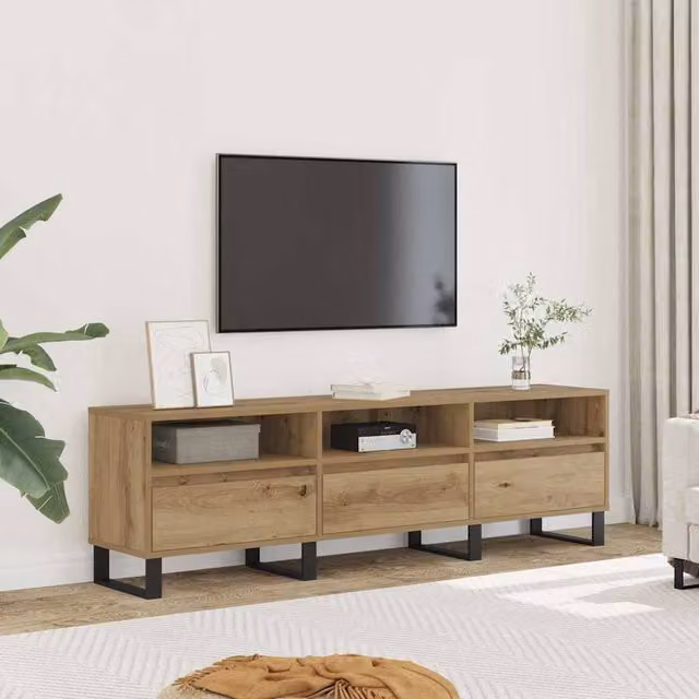 Berkfield Home Artisan Oak TV Cabinet in Brown, W: 150 cm, D: 30 cm, H: 44.5 cm – 1