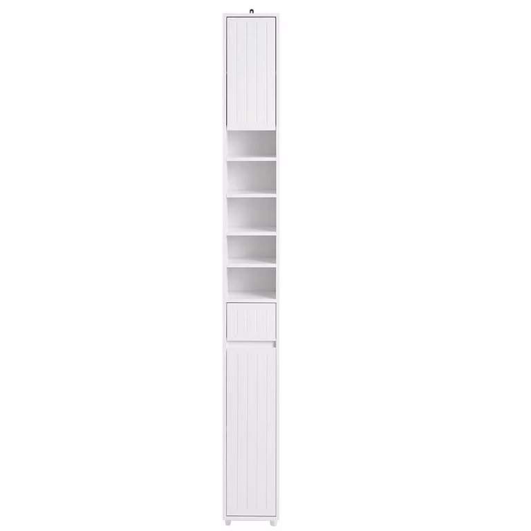 SoBuy Modern White Slim Tall Bathroom and Hallway Cabinet with Hinged Doors and Internal Shelves