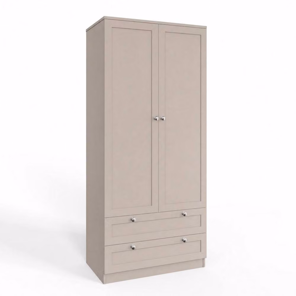 FWStyle Artus Beige Panelled 2 Door Wardrobe with 2 Deep Drawers – 2