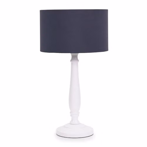 ValueLights Traditional White Wood Candlestick Table Lamp with Navy Blue Fabric Drum Shade and LED Bulb – 1