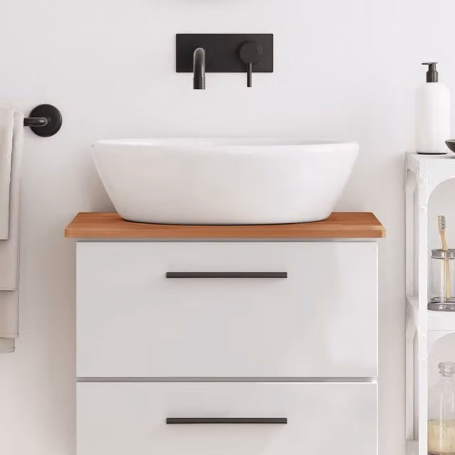 Berkfield Home Solid Wood Beech Bathroom Countertop, Brown, W: 60 cm, D: 40 cm, H: 1.5 cm