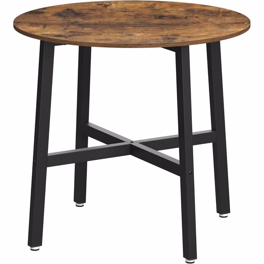 The Bazaarist Industrial Round Dining Table in Brown with Easy-Clean MDF Laminate Top – 7