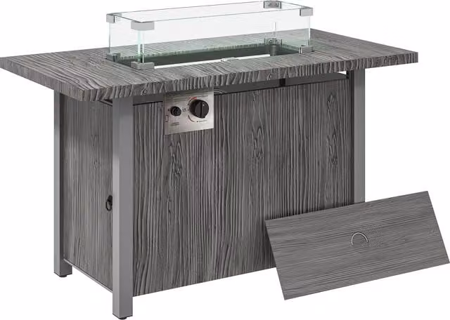 Outsunny Gas Fire Table Pit with Stainless Steel Burner, Glass Screen and Cover, Dark Grey, W/D/H: 109 x 63 x 56 cm