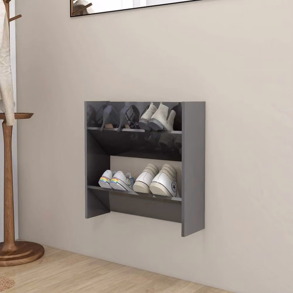Berkfield Home Wall Mounted High Gloss Grey Shoe Cabinet W/D/H: 60 x 18 x 60 cm – 2