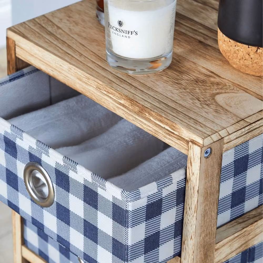 FORGEVIO Wooden Storage Chest with 5 Brown Checked Plaid Fabric Drawers – 2