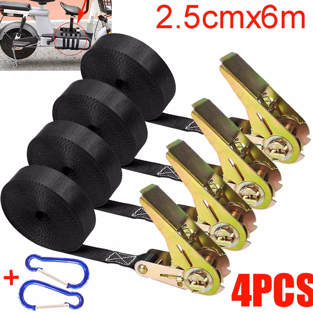 Hinsinc 4-Piece Ratchet Tie Down Straps, 6m x 25mm, Black – 2