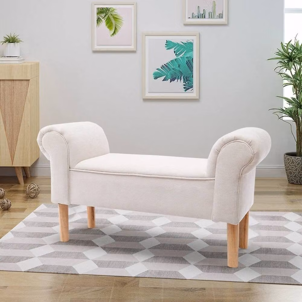 KORVIXA Beige Velvet Rectangular Ottoman Bench Side Stool – 2