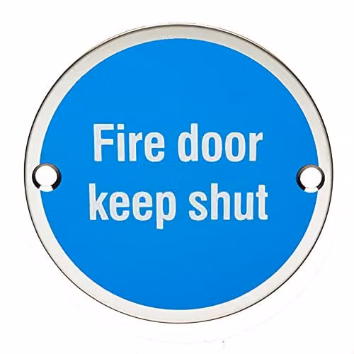 Loops 4 Pack Fire Door Keep Shut Sign in Polished Stainless Steel Silver and Blue – 2