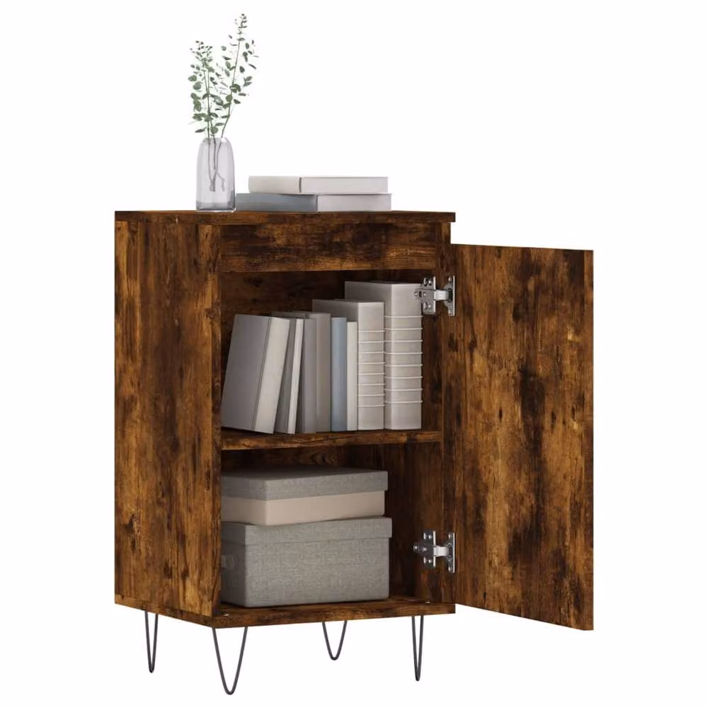 Berkfield Home Industrial Sideboard in Smoked Oak and Brown, W/D/H: 40 x 35 x 70 cm – 4