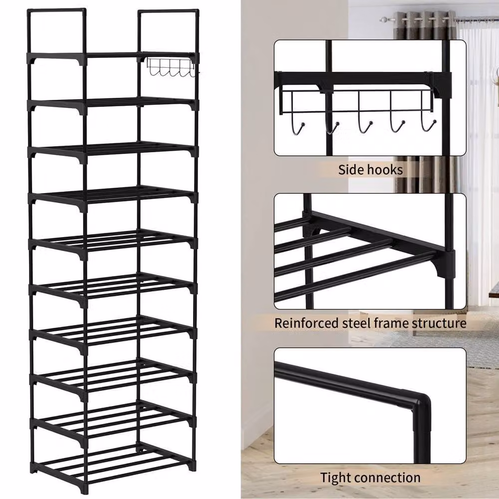 EONLION 10 Tier Metal Shoe Rack with Adjustable Shelves, Black, H 175 x W 43 x D 30 cm – 3