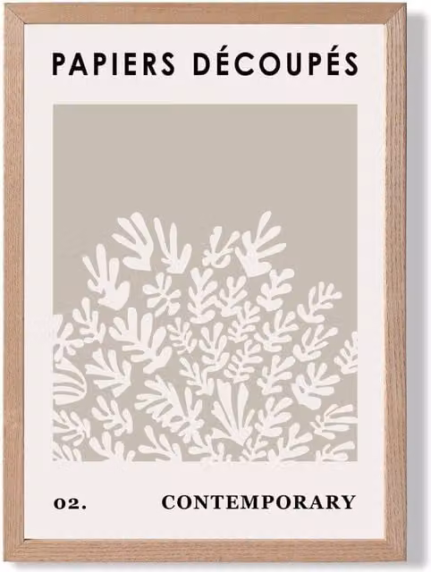 ARTZE Matisse Style Floral Cutout Framed Print, Fawn and Ivory, Stone Oak Frame
