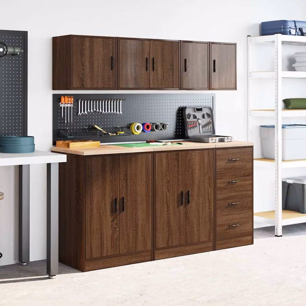 Berkfield Home Durable Wall Mounted Garage Cabinets, 2 Piece Set, Brown Oak – 3