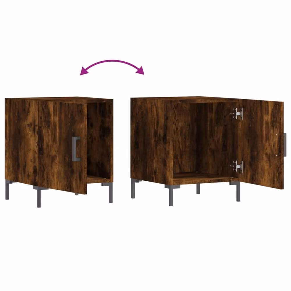 Berkfield Home Set of 2 Smoked Oak Bedside Cabinets in Brown, W/D/H: 40 x 40 x 50 cm – 4
