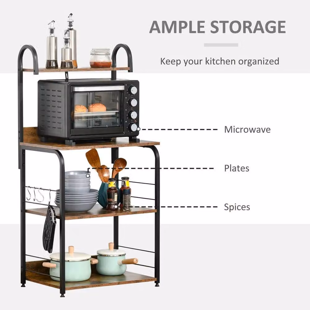 KORVIXA 4-Tier Industrial Metal Baker's Rack with Storage in Brown – 3
