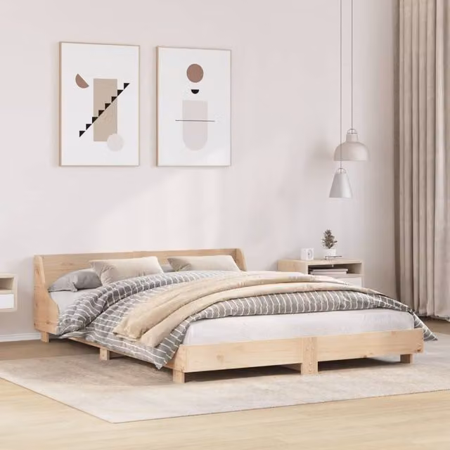 Berkfield Home Solid Wood Pine Bed Frame in Brown, W/D/H: 140 x 190 cm – 1