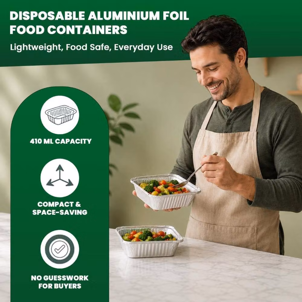 ECONX No.2 Aluminium Foil Food Containers with Lids, Silver, 200 Pieces – 3