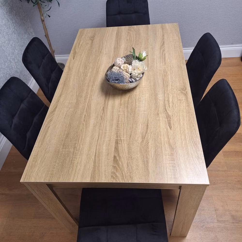 KOSY KOALA Oak Effect Dining Table Set with 6 Black Velvet Chairs in Brown – 2