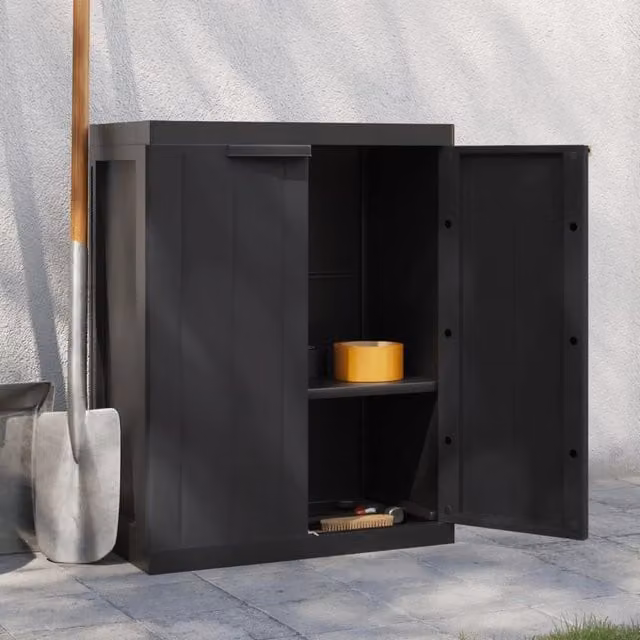Berkfield Home Black Outdoor Storage Cabinet with Internal Shelves and Lock, W/D/H: 65 x 37 x 85 cm – 1