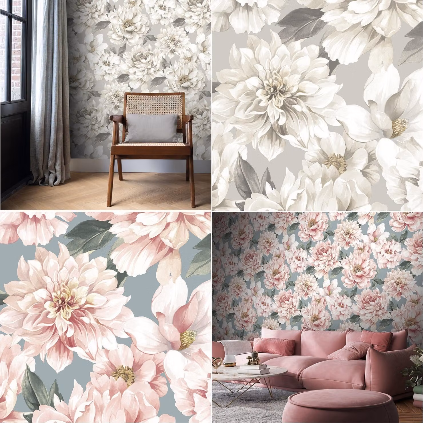 Rasch Floral Botanical Large Flowers and Leaf Wallpaper in Taupe and Grey – 2