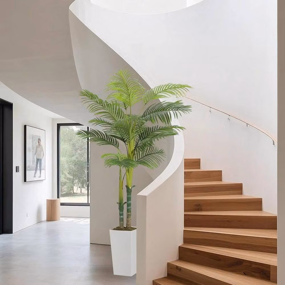 VOGREX Artificial Palm Tree with White Planter, Green and Multicolour Faux Exotic Decor, Height: 150 cm – 5
