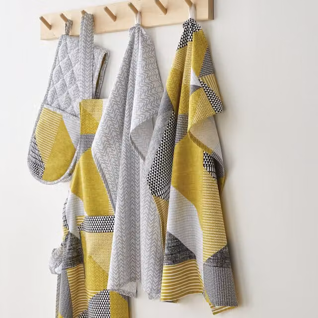 Catherine Lansfield Larsson Geo Cotton Tea Towels, 2 Pack, Yellow