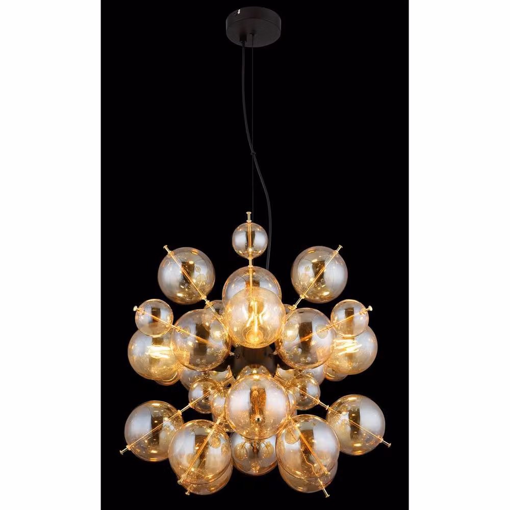 Globo Lighting Netlighting Udo Globe Pendant Lamp with 4 Amber Glass Spheres and Black Metal Finish, Height Adjustable – 5