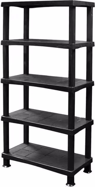 Nordara 5 Tier Plastic Freestanding Shelving Unit in Black, W/D/H: 120 x 70 x 175 cm