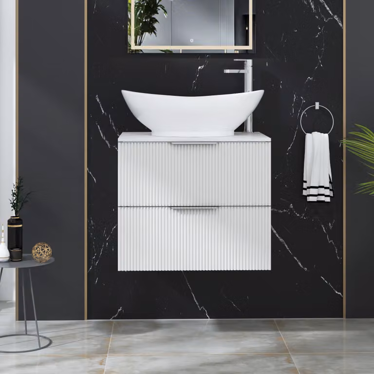 Royal Bathrooms Evora Matt White Fluted Wall Hung Vanity Unit with Amaze Basin and 2 Drawers