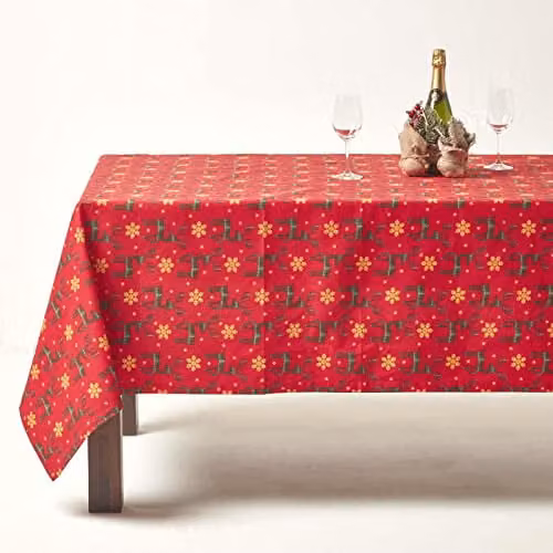 Homescapes Red Reindeer Cotton Round Christmas Tablecloth, Diameter: 178 cm – 2