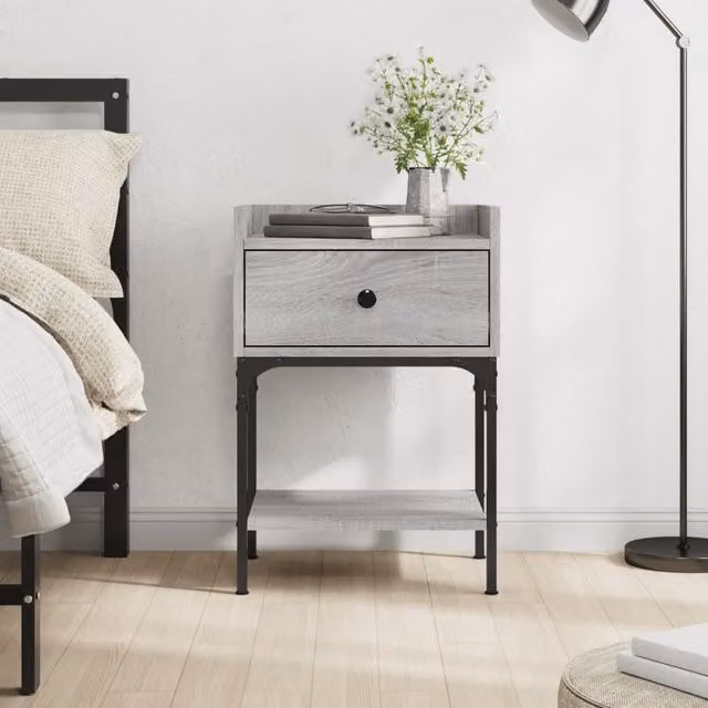 Berkfield Home Grey Sonoma Bedside Table in Engineered Wood, W: 40.5 cm, D: 31 cm, H: 60 cm – 1