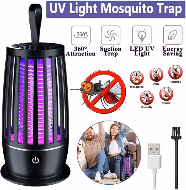 VOGREX Rechargeable Electric Mosquito Killer Lamp and Insect Trap in Black