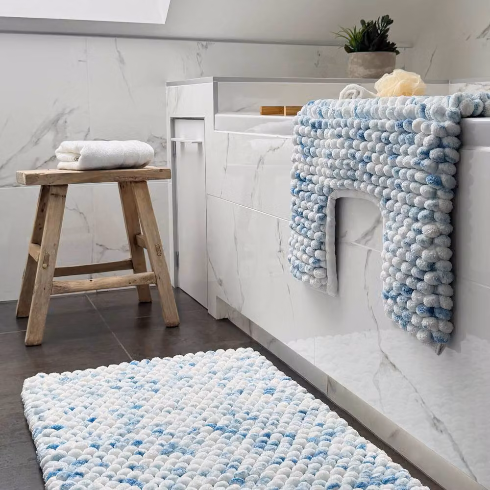 Allure Bath Fashions Marl Chunky Bobble Non-Slip Pedestal Toilet Mat in Blue – 2