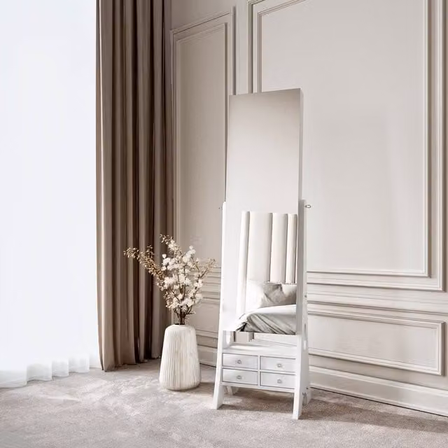 CARME HOME Nikita Free Standing Full Length LED Mirror Jewellery Cabinet in White