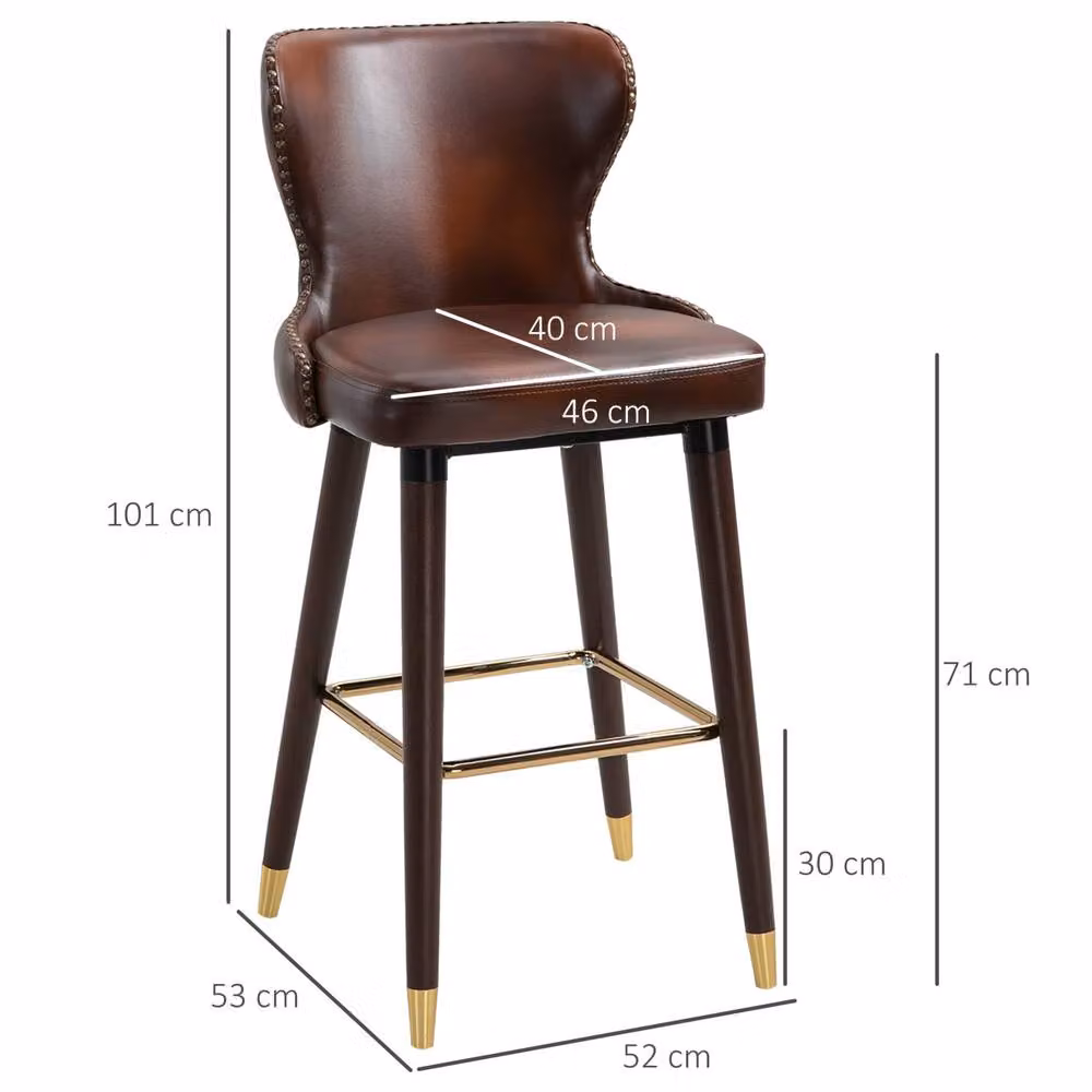 STILVORA Set of 2 Retro Bar Stools with Brown Synthetic Leather and Rubberwood Structure – 3