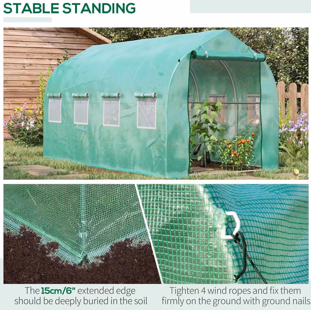 STILVORA Green Walk-In Polytunnel Greenhouse with Windows and Door, W/D/H: 4 x 2 x 2 m – 3