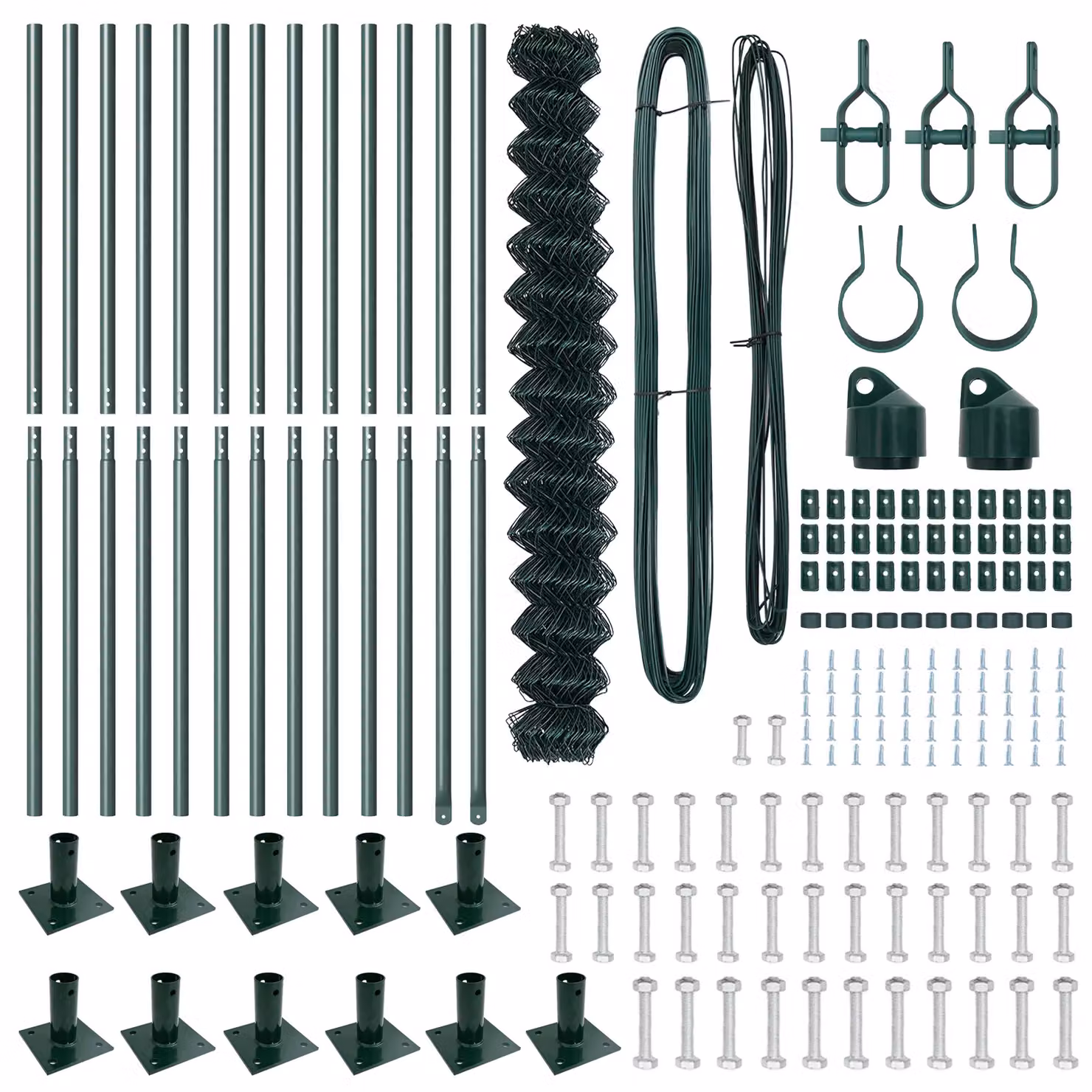 Berkfield Home Green Galvanised Steel Chain Link Fence with 13 Flanged Posts, W: 25 m, H: 1.4 m – 3