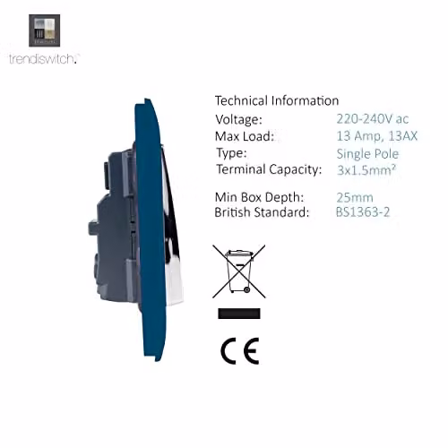 Trendi 1 Gang Flush Switched Socket in Blue – 3