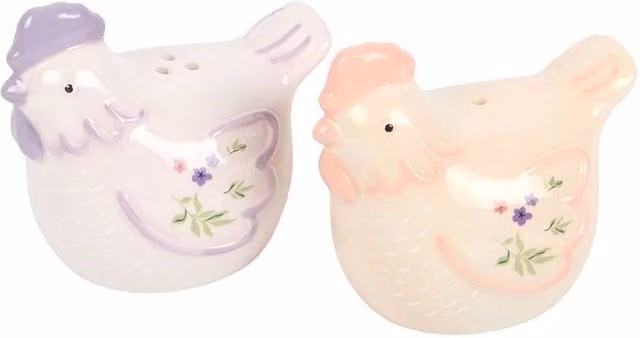 Something Different Fig and Hen Ceramic Salt and Pepper Shakers, Pack of 2, White and Multicolour