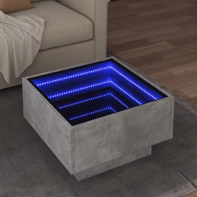 Berkfield Home LED Coffee Table in Concrete Grey, W/D/H: 50 x 50 x 30 cm