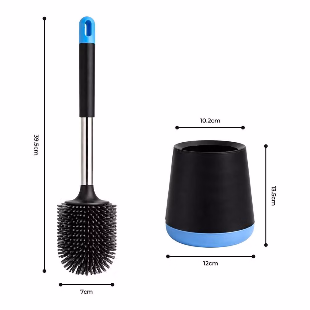 VOGREX Black Flexible Silicone Toilet Brush Set with Holder – 2