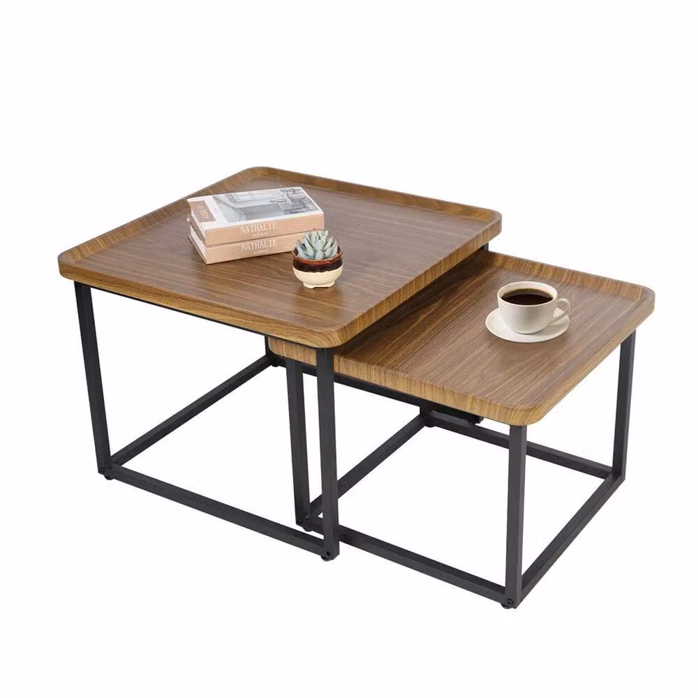 FLAVORA Set of 2 Nesting Coffee Tables in Brown and Black with Walnut Wood and Metal Finish – 3