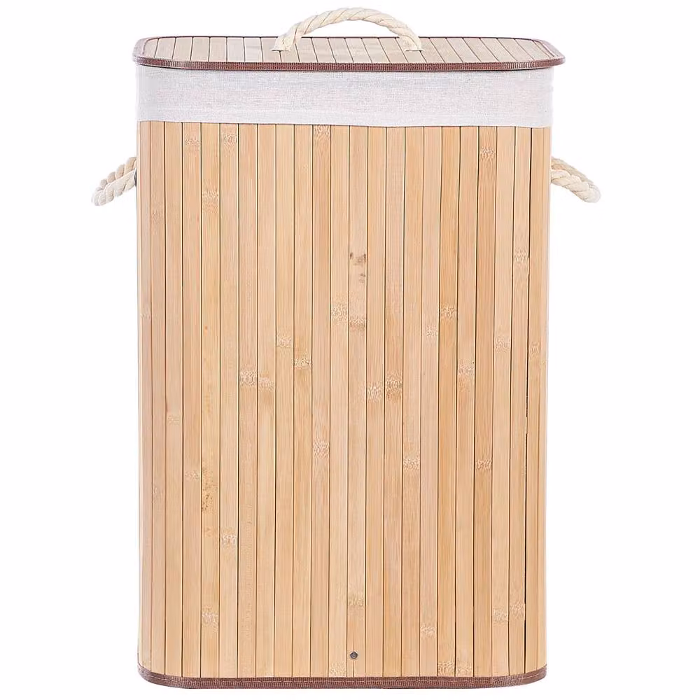 Wyld and Coco Light Brown Bamboo Laundry Bin with Lid, Removable Liner and Handles – 2