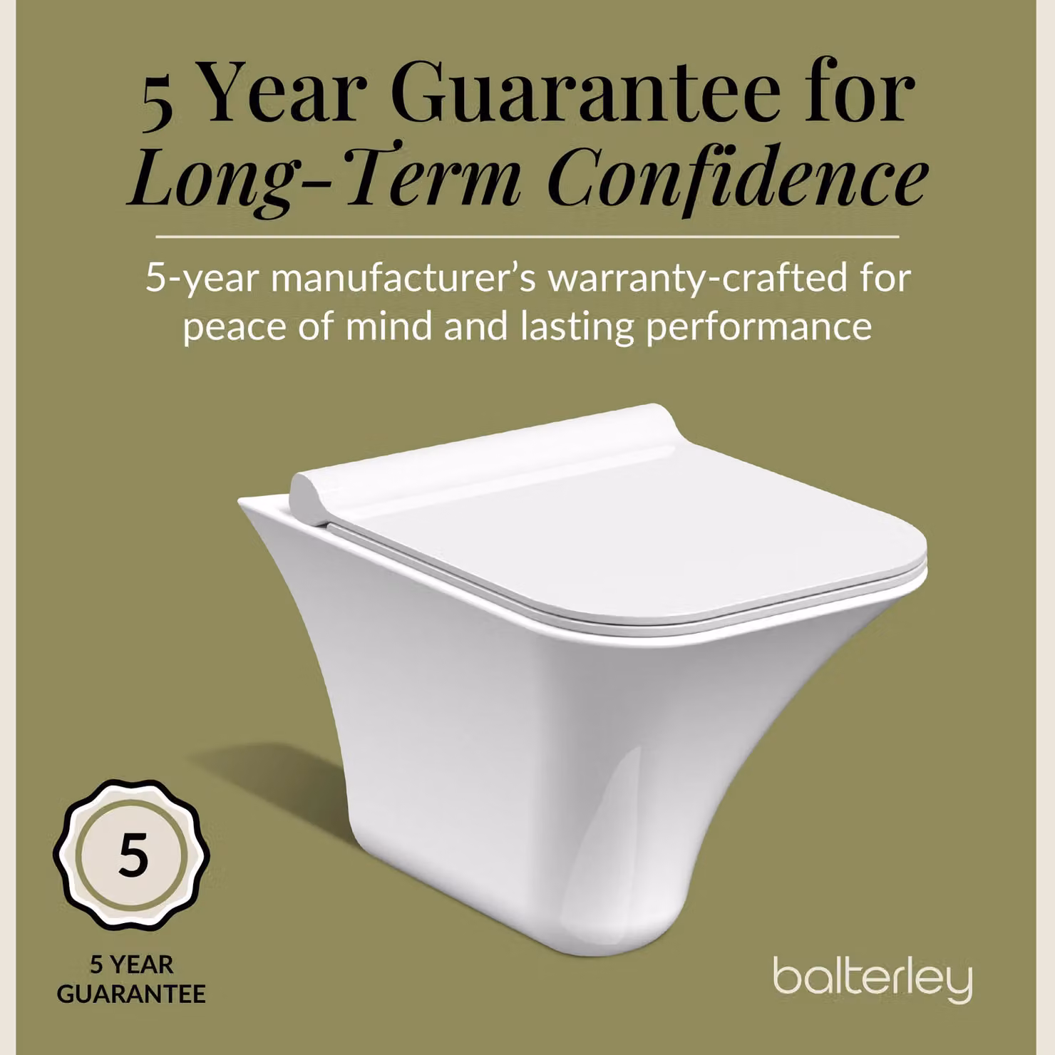 Balterley Summit Rimless Wall Hung Ceramic Toilet Pan with Soft Close Seat, White, W: 35.5 cm, D: 48.0 cm, H: 2.0 cm – 3