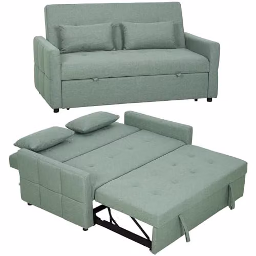 HOMCOM 2 Seater Click Clack Sofa Bed in Green with Fabric Upholstery and Sleeping Function – 1