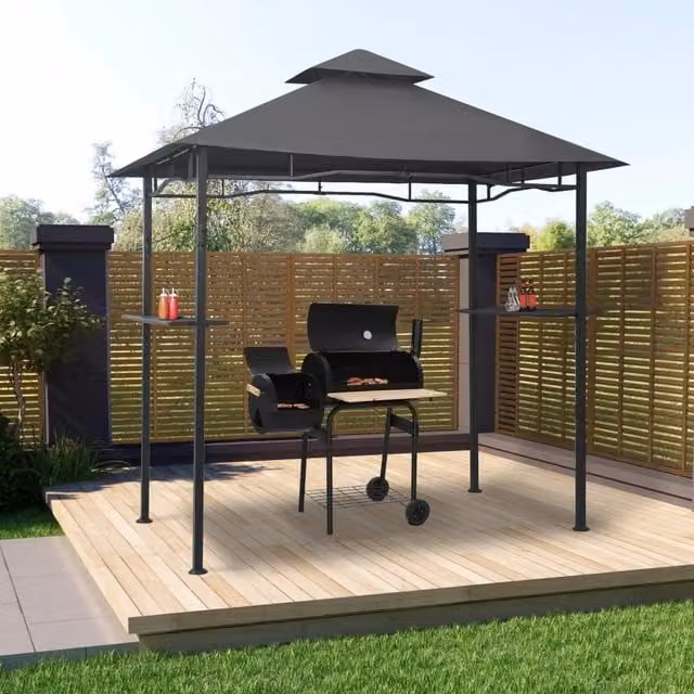 Berkfield Home BBQ Gazebo in Anthracite and Black Steel, W/D/H: 240 x 150 x 255 cm