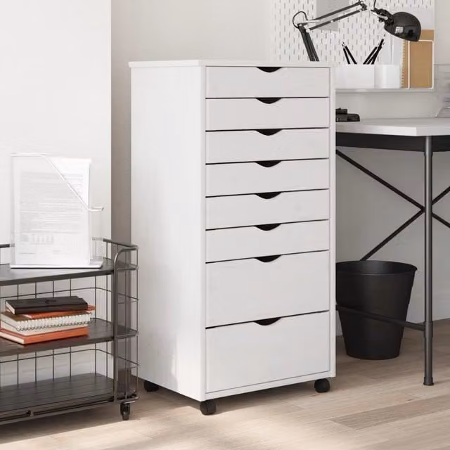 Berkfield Home MOSS Rolling Cabinet with Drawers in White Solid Pine Wood – 1